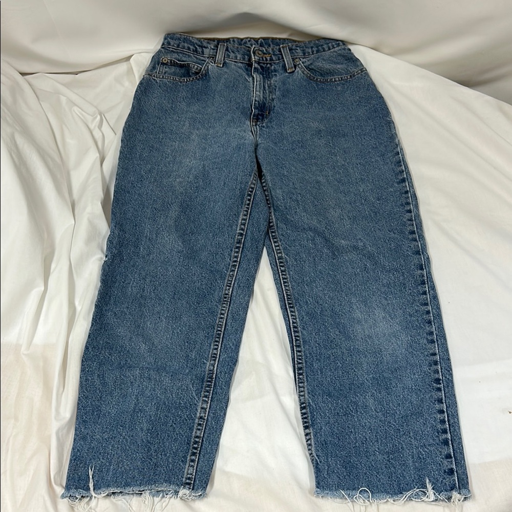Faded Glory Blue Denim Jeans with Frayed Hem Size 12
